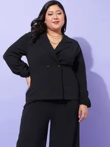 SASSAFRAS Curve Plus Size Lapel Collar Top With Straight Pants Co-Ords