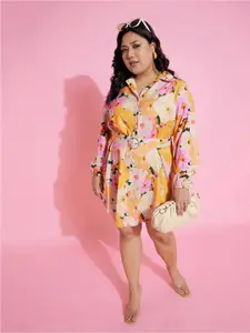 SASSAFRAS Curve Plus Size Floral Printed Shirt Style Dress