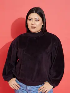 SASSAFRAS Curve Plus Size High Neck Long Sleeve Fleece Pullover Sweatshirt