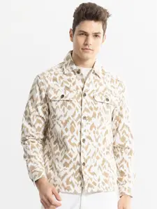 Snitch Khaki Printed Cotton Classic Opaque Casual Shirt