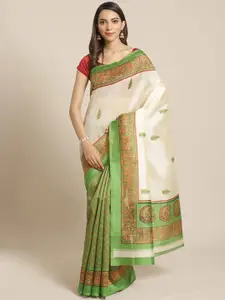 Mitera Green & Cream-Coloured Ethnic Motifs Printed Saree