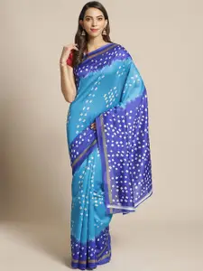 Mitera Blue & White Bandhani Printed Saree