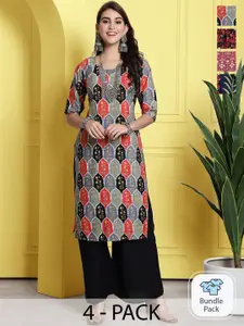 7Threads Selection Of 4 Ethnic Motifs Printed Straight Kurta