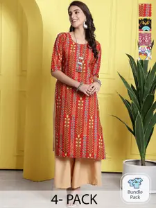 7Threads Selection Of 4 Ethnic Motifs Printed Straight Kurta