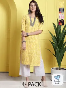 7Threads Pack Of 4 Floral Printed Straight Kurta