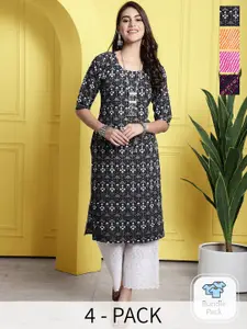 7Threads Pack of 4 Ethnic Motifs Printed Straight Kurta