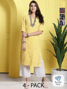 7Threads Pack Of 4 Floral Printed Straight Kurta