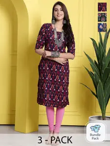 7Threads Selection Of 3 Ethnic Motifs Printed Straight Kurta