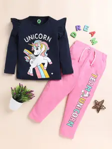 YK Graphic Unicorn Printed Pure Cotton T-shirts with Trousers
