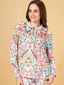 Honey by Pantaloons Floral Print Tie-Up Neck Long Sleeves Gathered Regular Top