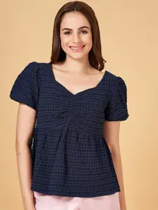Honey by Pantaloons Checked Sweetheart Neck Puff Sleeve Smocked Empire Top