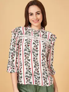Honey by Pantaloons Floral Printed Puff Sleeves Lace Inserts Top