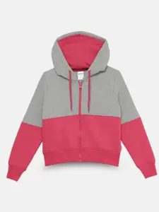 mackly Girls Colourblocked Hooded Front-Open Sweatshirt