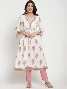 SAVI Ethnic Motifs Printed Gotta Patti Cotton Straight Kurta