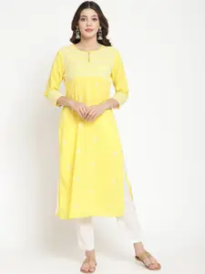 SAVI Ethnic Motifs Embroidered Keyhole Neck Thread Work Cotton Kurta