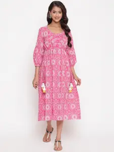 SAVI Ethnic Motifs Print Fit & Flare Midi Dress