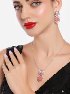 Zaveri Pearls Gold-Plated Austrian Diamonds & Stones-Studded Pendant Jewellery Set