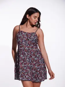 IZF Floral Printed Shoulder Straps A-Line Mini Dress