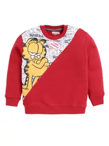 Eteenz Boys Colourblocked Garfield Print Premium Cotton Sweatshirt