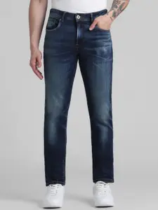 Jack & Jones Men Slim Fit Low-Rise Clean Look Heavy Fade Stretchable Jeans