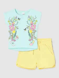 max Girls Floral Printed Short Sleeves Pure Cotton T-shirt & Capris