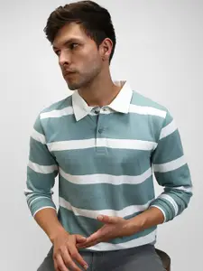 Dennis Lingo Striped Polo Collar Cotton T-shirt