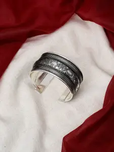 TEEJH Silver Plated Oxidised Cuff Bracelet