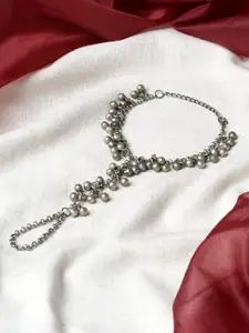 TEEJH Oxidised Silver-Plated Ring Bracelet