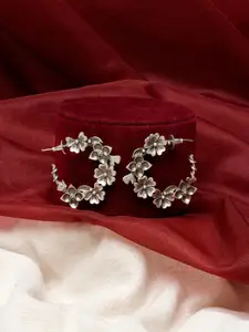 TEEJH Silver-Plated Contemporary Oxidised Drop Earrings