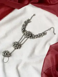 TEEJH Women Silver-Plated Oxidised Armlet Bracelet
