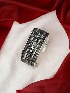 TEEJH Oxidised Silver-Plated Cuff Bracelet