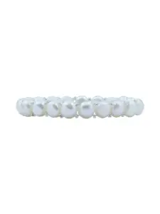 Zarkan Sterling Silver Rhodium-Plated Pearls Elasticated Bracelet