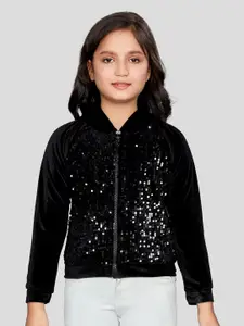 Peppermint Girls Embellished Front Open Hooded Sweatshirt
