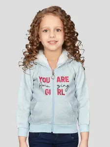 Peppermint Girls Typography Printed Front Open Sweatshirt