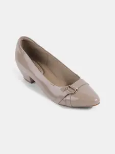 LEMON & PEPPER Pointed Toe Embellished Work Block Pumps