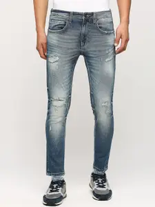 Pepe Jeans Men Skinny Fit Mid Rise Mildly Distressed Heavy Fade Stretchable Jeans