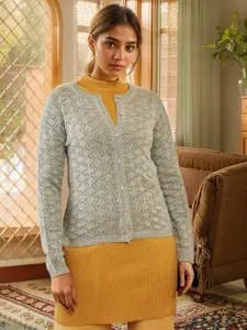 Soch Self Design Open Knit Round Neck Acrylic Cardigan Sweater