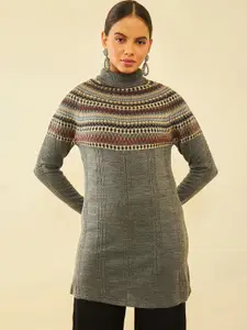 Soch Turtle  Collar Longline Acrylic Pullover Sweater