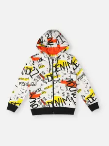 Pepe Jeans Boys Typography Printed Hooded Pure Cotton Front-Open Sweatshirt