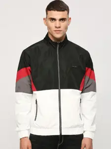 Pepe Jeans Colourblocked Mock Collar Long Sleeves Bomber Jacket