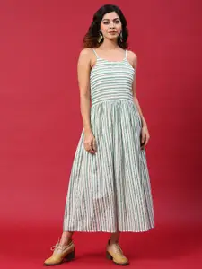 Anouk Striped Shoulder Straps Cotton A-Line Dress