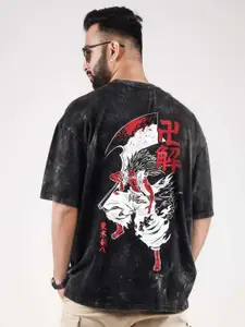 COMICSENSE Bleach Anime Nozarashi Printed Heavy Gauge Stone Wash Cotton Oversized Tshirt