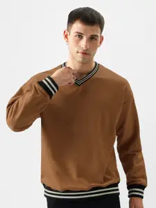 The Souled Store Brown V-Neck Long Sleeves Sweatshirt