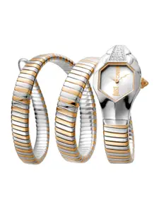 Just Cavalli Women Embellished Stainless Steel Wrap Around Straps Analogue Watch