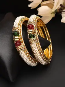 ANIKAS CREATION Set Of 2 Gold-Plated Pearls Beaded Bangles