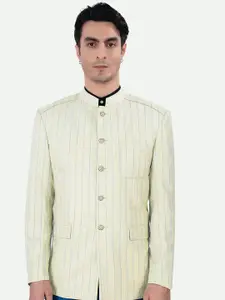 FRENCH CROWN Striped Mandarin Collar Long Sleeves Bandhgala Blazer