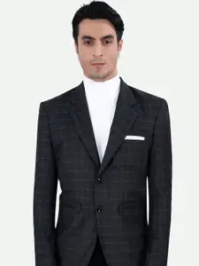 FRENCH CROWN Checked Notched Lapel Collar Single Breasted Formal Blazer