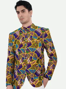 FRENCH CROWN Embroidered Mandarin Collar Long Sleeves Cotton Bandhgala Blazer