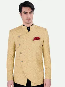FRENCH CROWN Textured Mandarin Collar Bandhgala Blazer