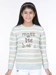 Wingsfield Girls Purple & Blue Striped Sequinned Acrylic Pullover